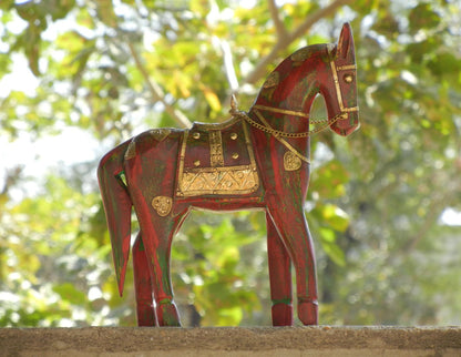 WOODEN DISTRESS RUSTIC FINISH HORSE FIGURINE