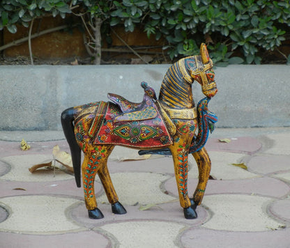 WOODEN PAINTED HORSE SHOWPIECE FIGURINE