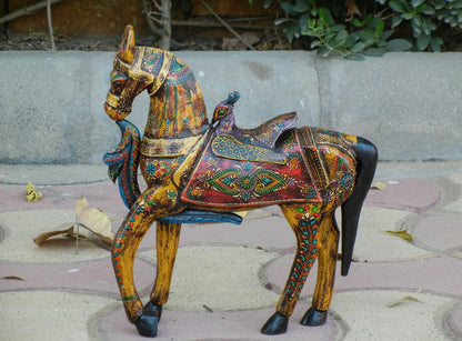 WOODEN PAINTED HORSE SHOWPIECE FIGURINE