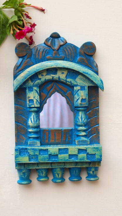 WOODEN DISTRESS JHAROKHA MIRROR