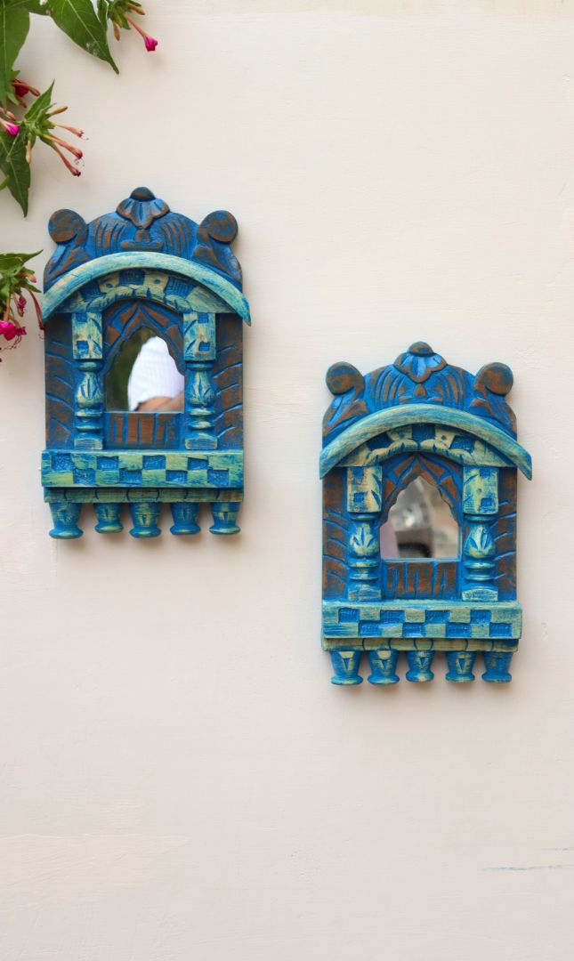 WOODEN DISTRESS JHAROKHA MIRROR