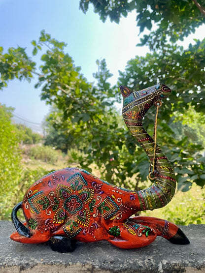 WOODEN & METAL PAINTED CAMEL FIGURINE