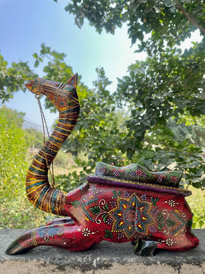 WOODEN & METAL PAINTED CAMEL FIGURINE