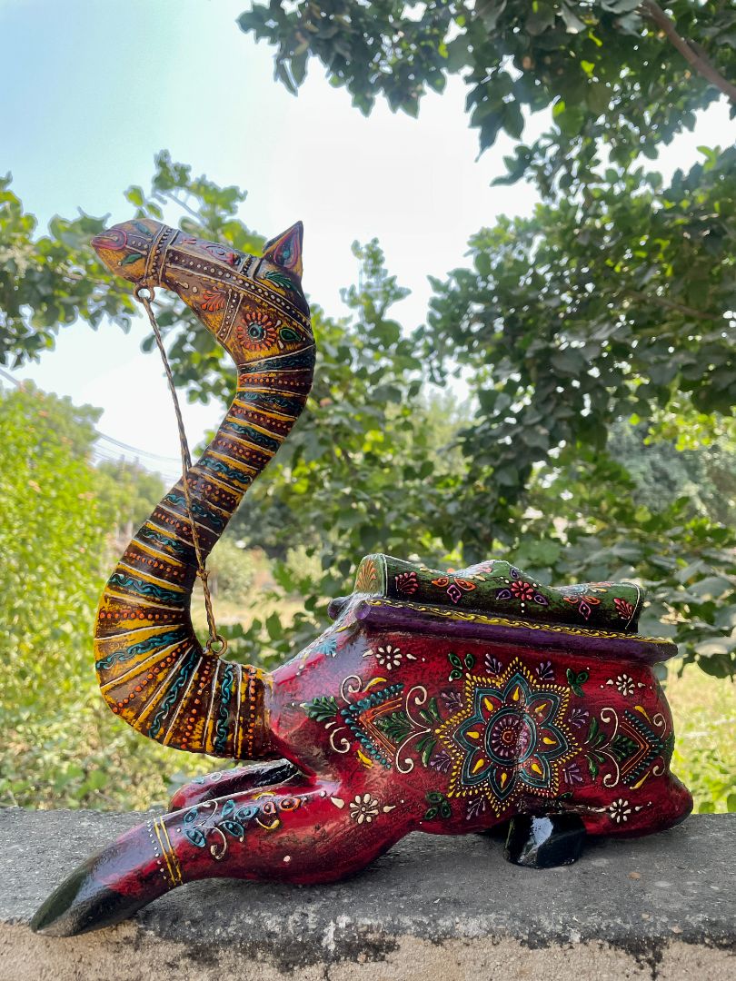 WOODEN & METAL PAINTED CAMEL FIGURINE