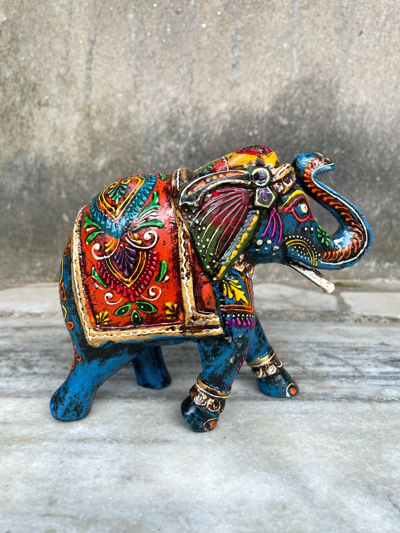 WOODEN PAINTED ELEPHANT FIGURINE