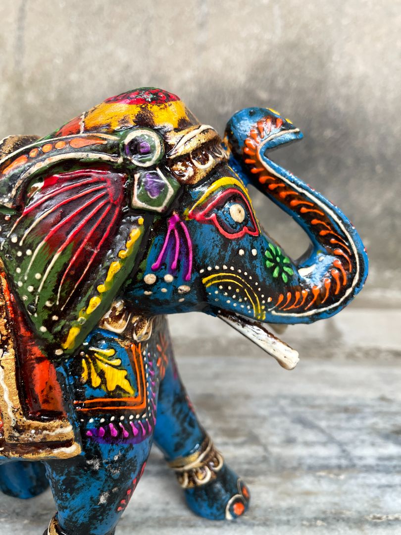 WOODEN PAINTED ELEPHANT FIGURINE