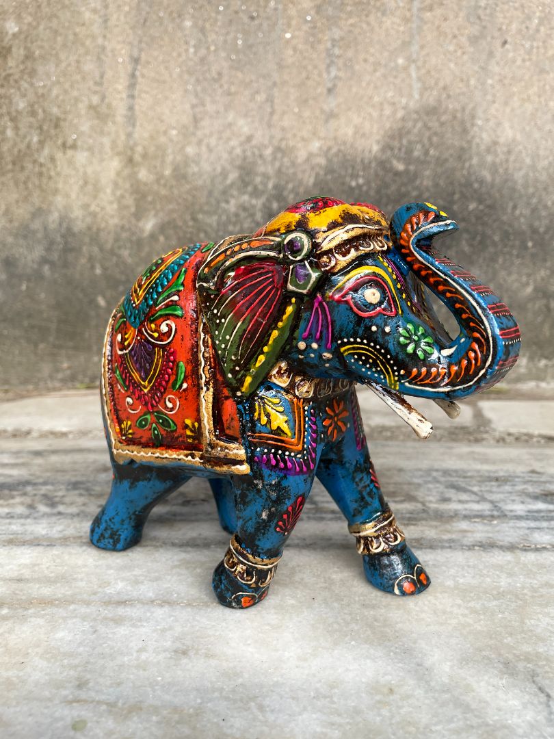 WOODEN PAINTED ELEPHANT FIGURINE