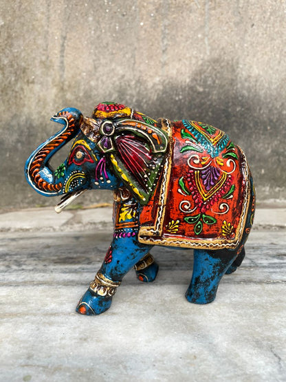 WOODEN PAINTED ELEPHANT FIGURINE