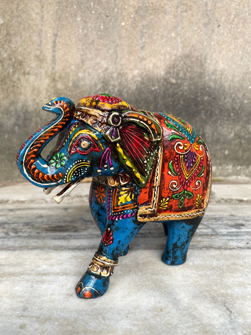 WOODEN PAINTED ELEPHANT FIGURINE