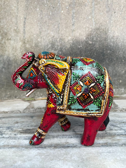 WOODEN PAINTED ELEPHANT FIGURINE