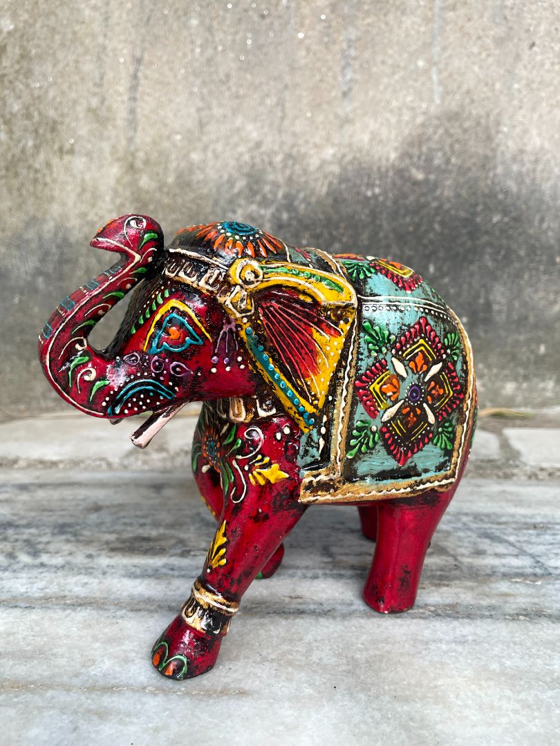 WOODEN PAINTED ELEPHANT FIGURINE