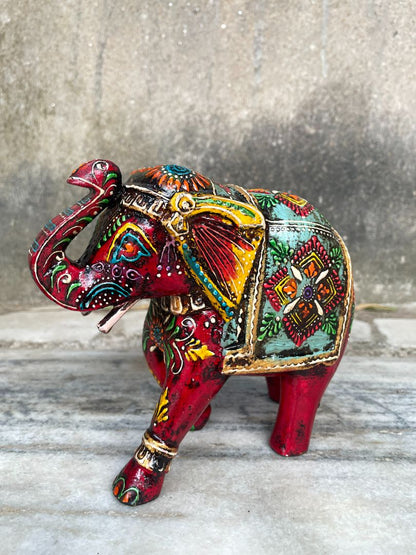 WOODEN PAINTED ELEPHANT FIGURINE