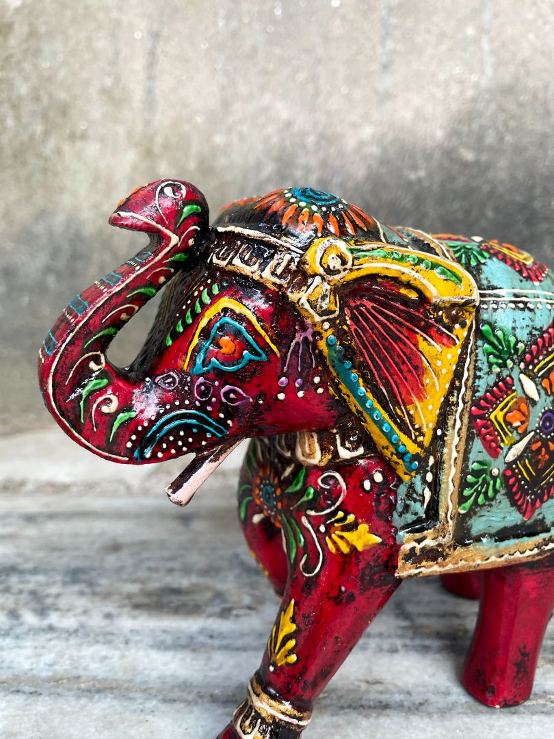 WOODEN PAINTED ELEPHANT FIGURINE