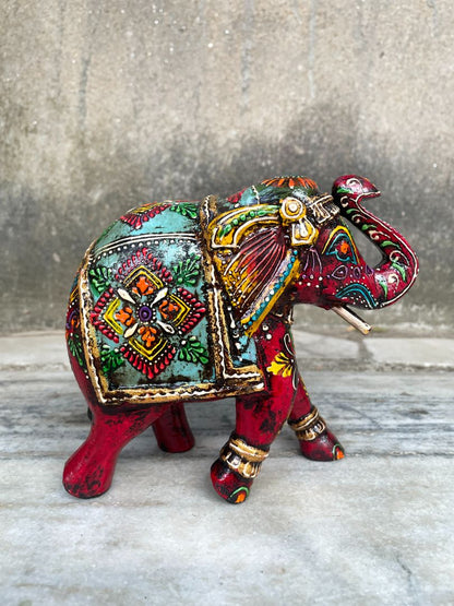 WOODEN PAINTED ELEPHANT FIGURINE