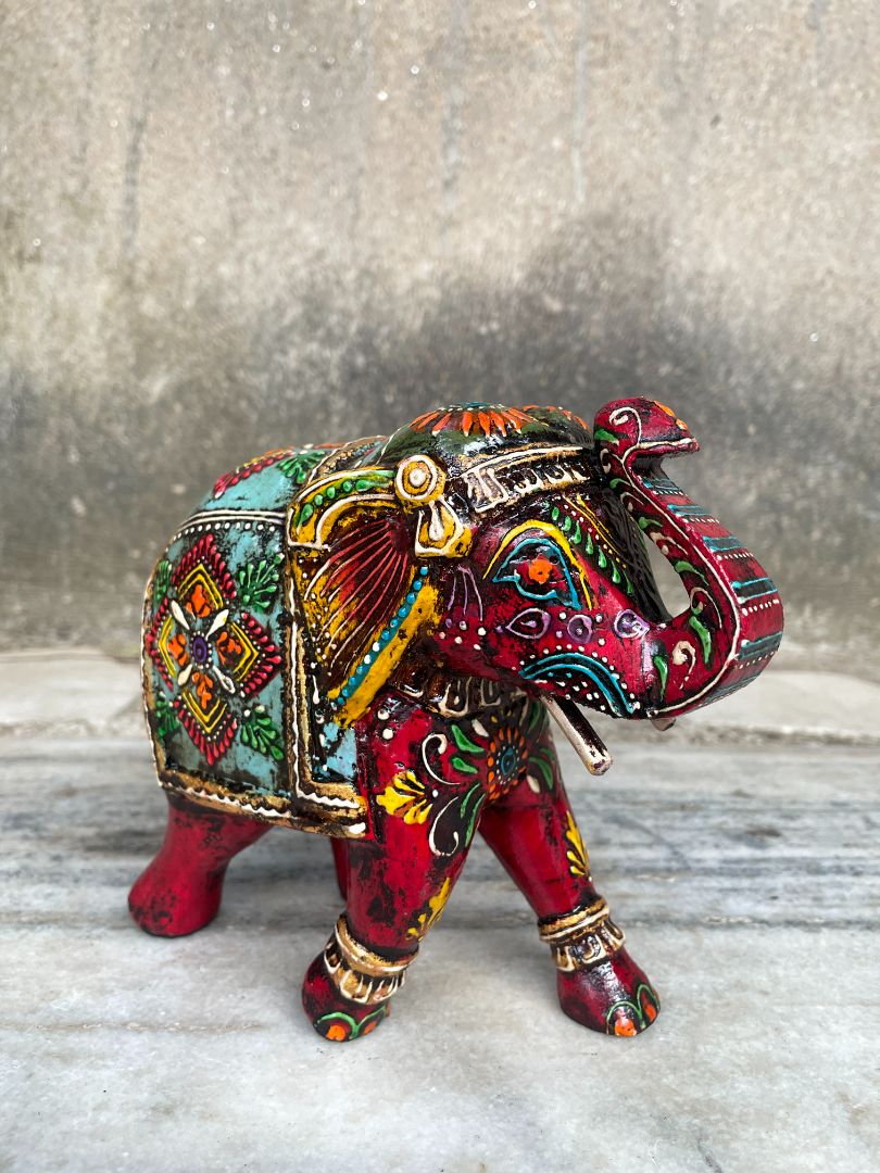 WOODEN PAINTED ELEPHANT FIGURINE