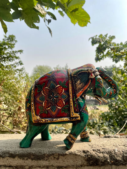 WOODEN PAINTED ELEPHANT FIGURINE