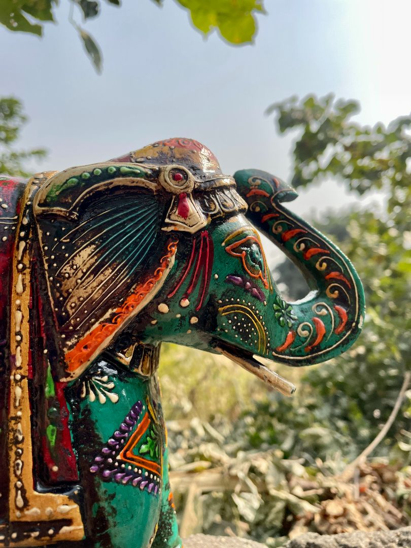 WOODEN PAINTED ELEPHANT FIGURINE