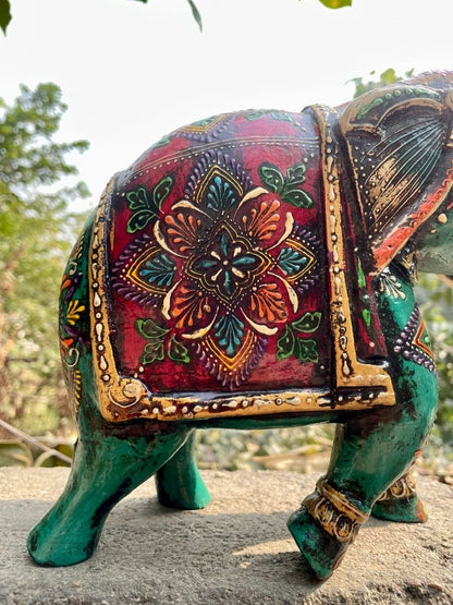 WOODEN PAINTED ELEPHANT FIGURINE