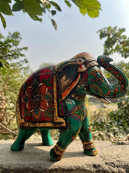 WOODEN PAINTED ELEPHANT FIGURINE