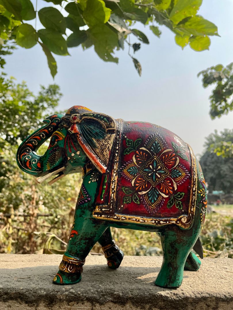 WOODEN PAINTED ELEPHANT FIGURINE