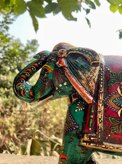 WOODEN PAINTED ELEPHANT FIGURINE