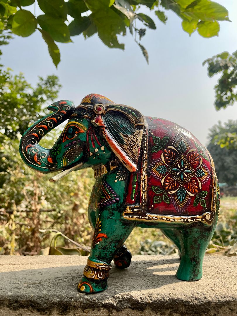 WOODEN PAINTED ELEPHANT FIGURINE