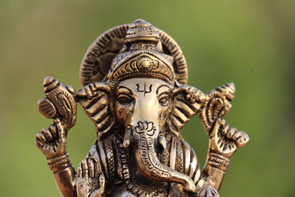 BRASS GANESHA ON CHOWKI SHOWPIECE