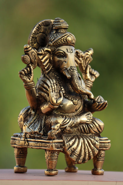 BRASS GANESHA ON CHOWKI SHOWPIECE