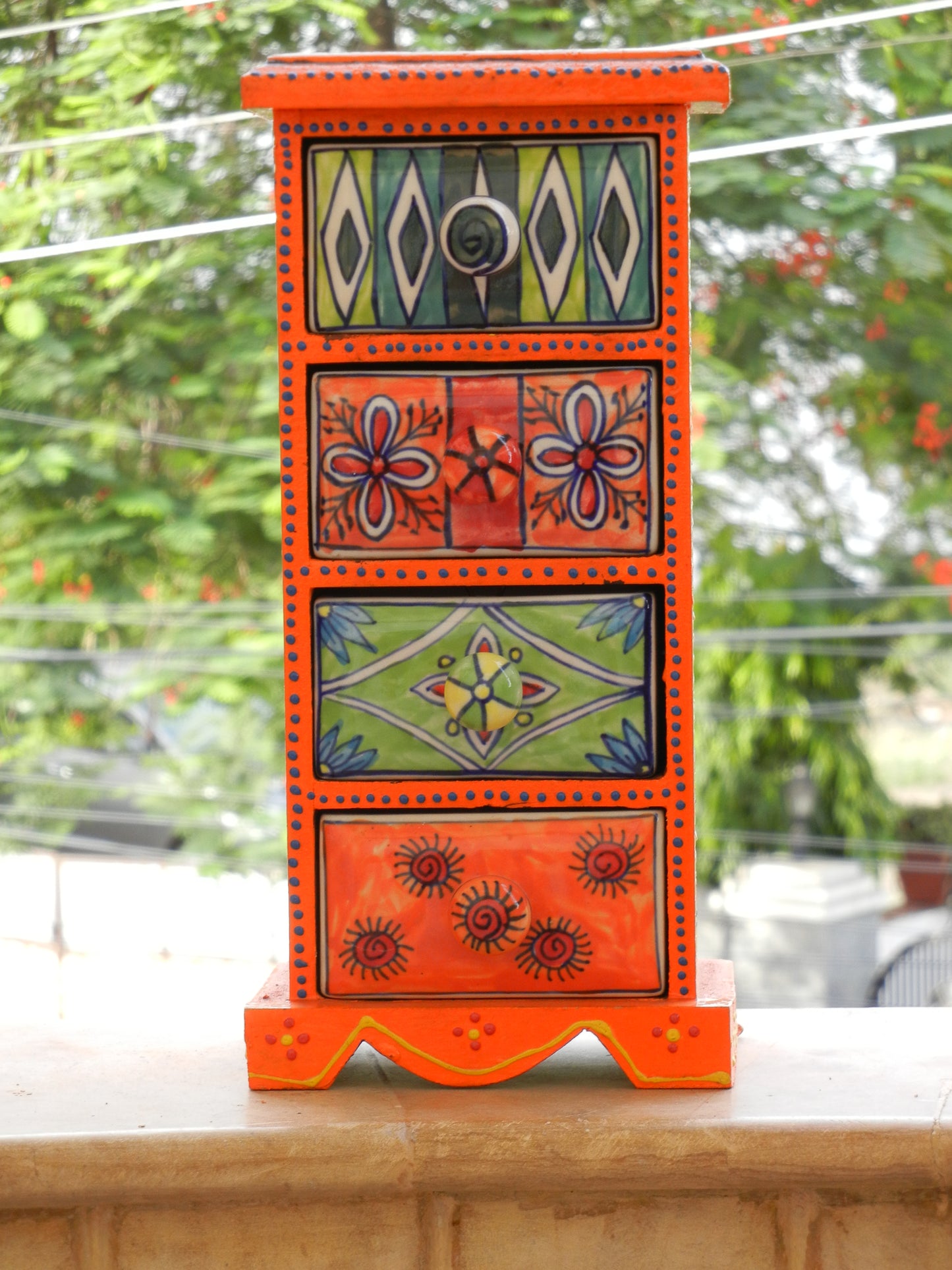 Wooden Ceramic Drawer (4 Drawer, Orange)