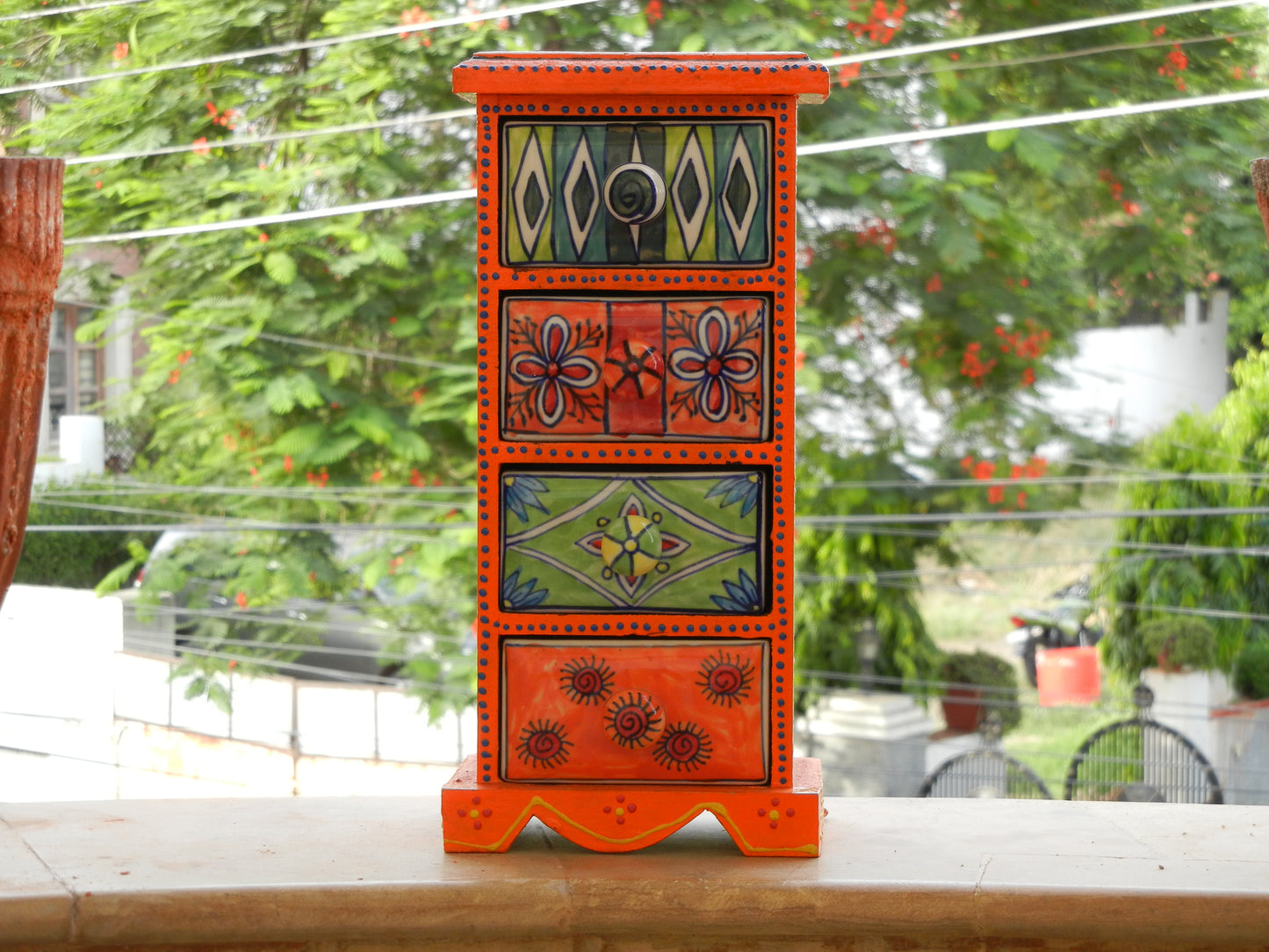 Wooden Ceramic Drawer (4 Drawer, Orange)