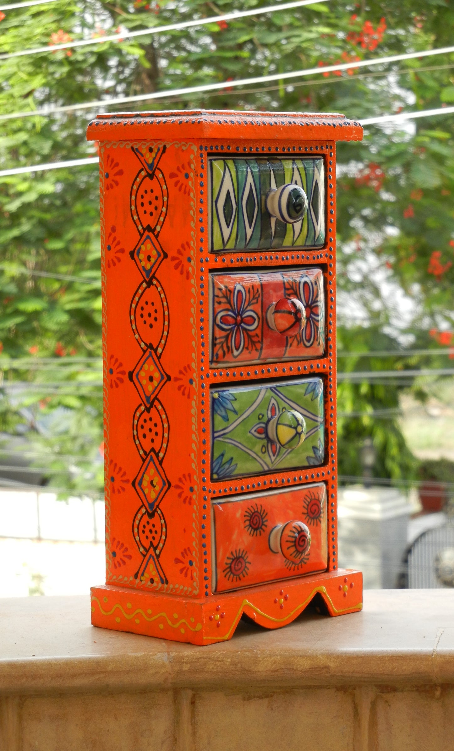 Wooden Ceramic Drawer (4 Drawer, Orange)