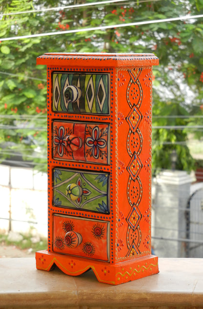 Wooden Ceramic Drawer (4 Drawer, Orange)