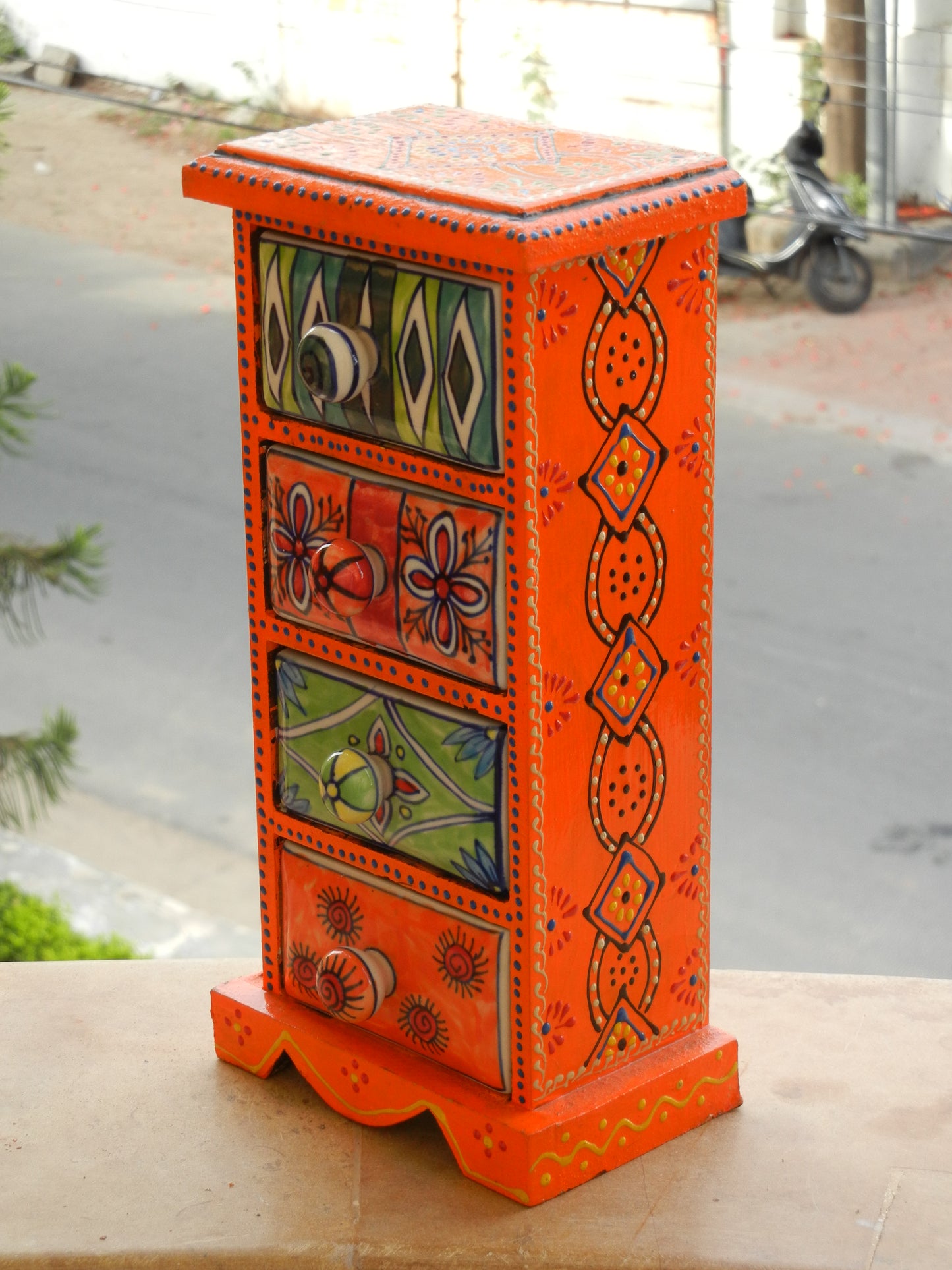 Wooden Ceramic Drawer (4 Drawer, Orange)