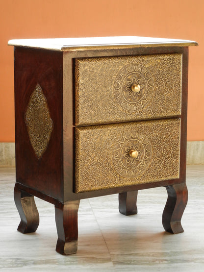 Wooden Brass 2 Drawer Chest, Bedside