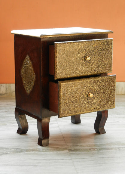 Wooden Brass 2 Drawer Chest, Bedside