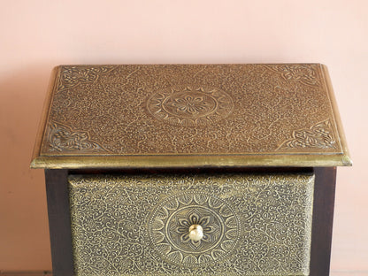 Wooden Brass 2 Drawer Chest, Bedside