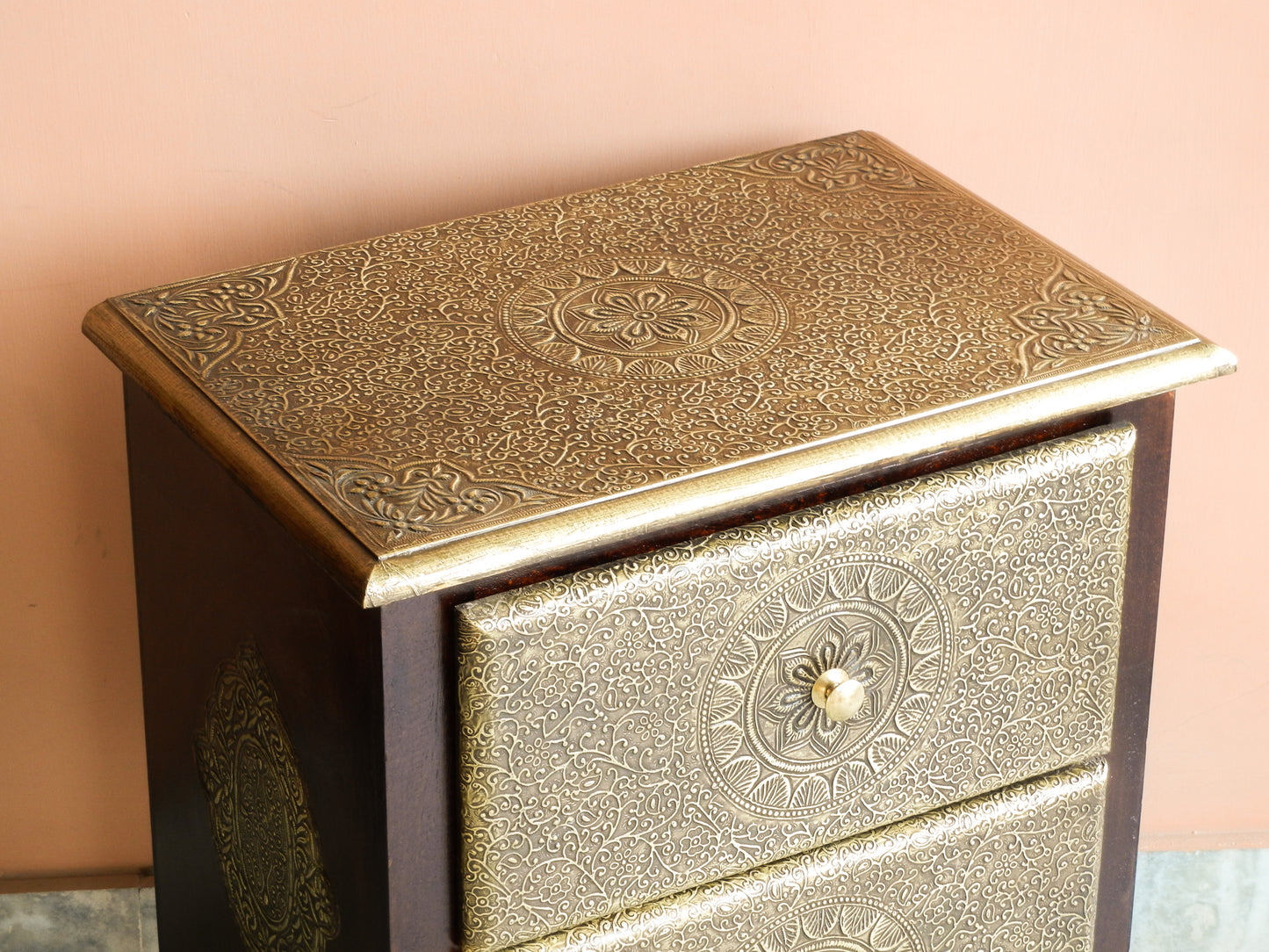 Wooden Brass 2 Drawer Chest, Bedside