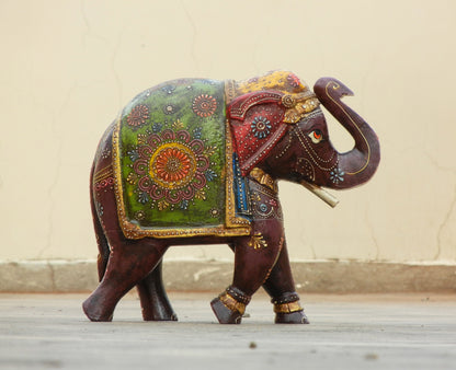 WOODEN PAINTED ELEPHANT STATUE, FIGURINE