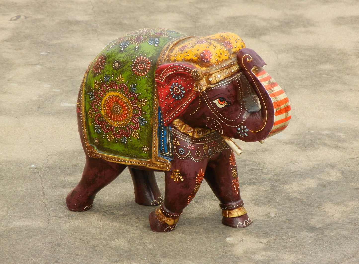 WOODEN PAINTED ELEPHANT STATUE, FIGURINE