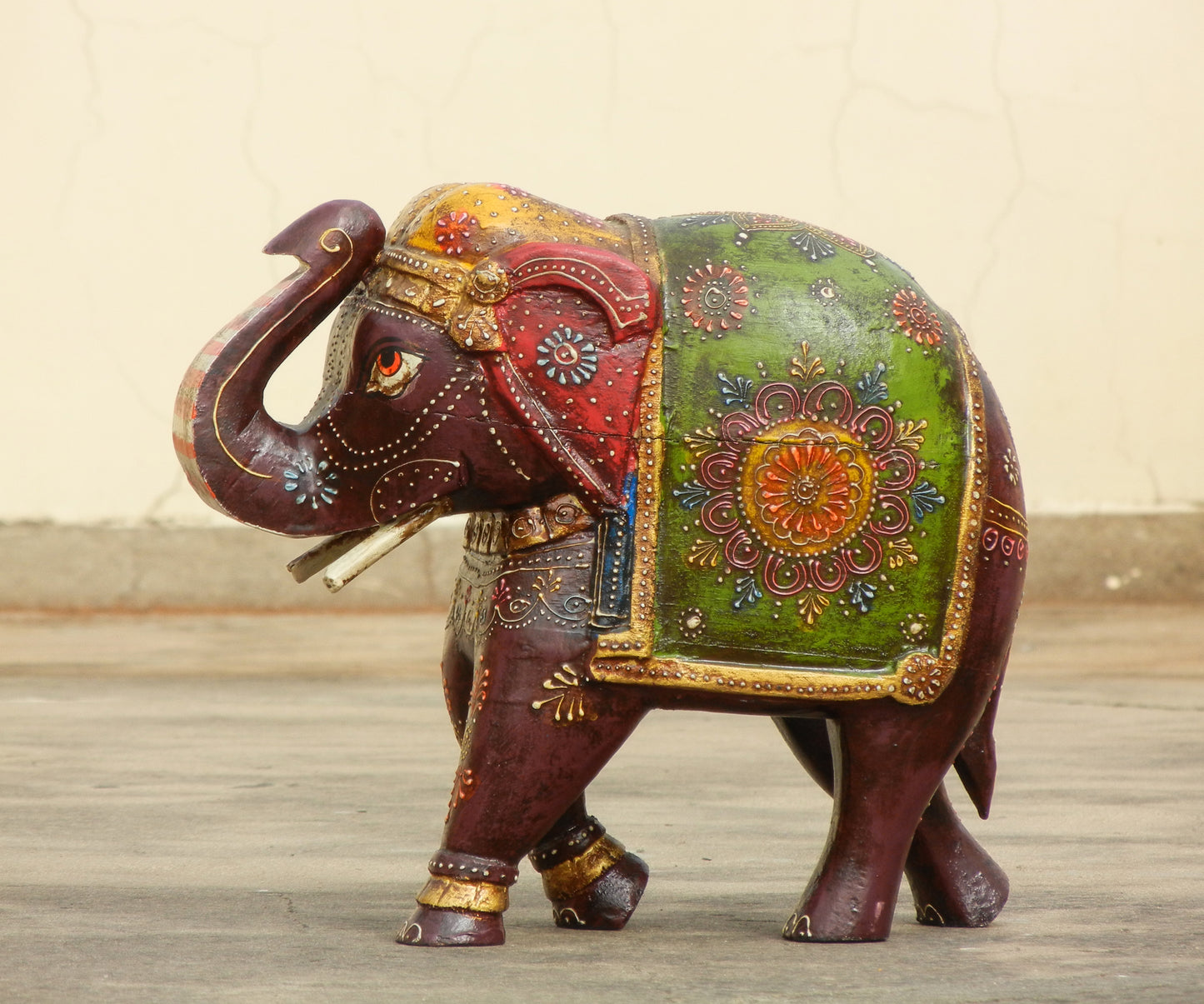 WOODEN PAINTED ELEPHANT STATUE, FIGURINE