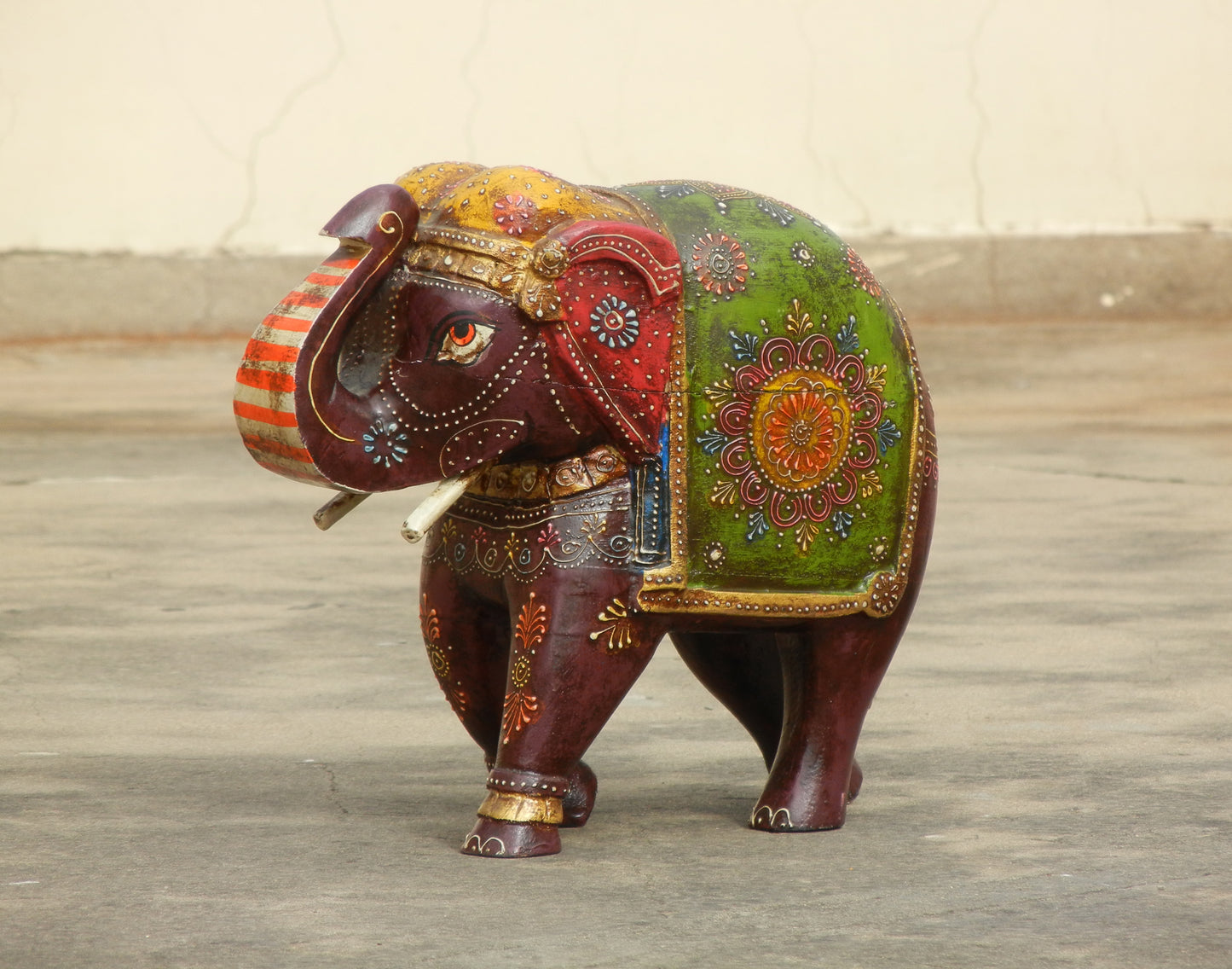 WOODEN PAINTED ELEPHANT STATUE, FIGURINE