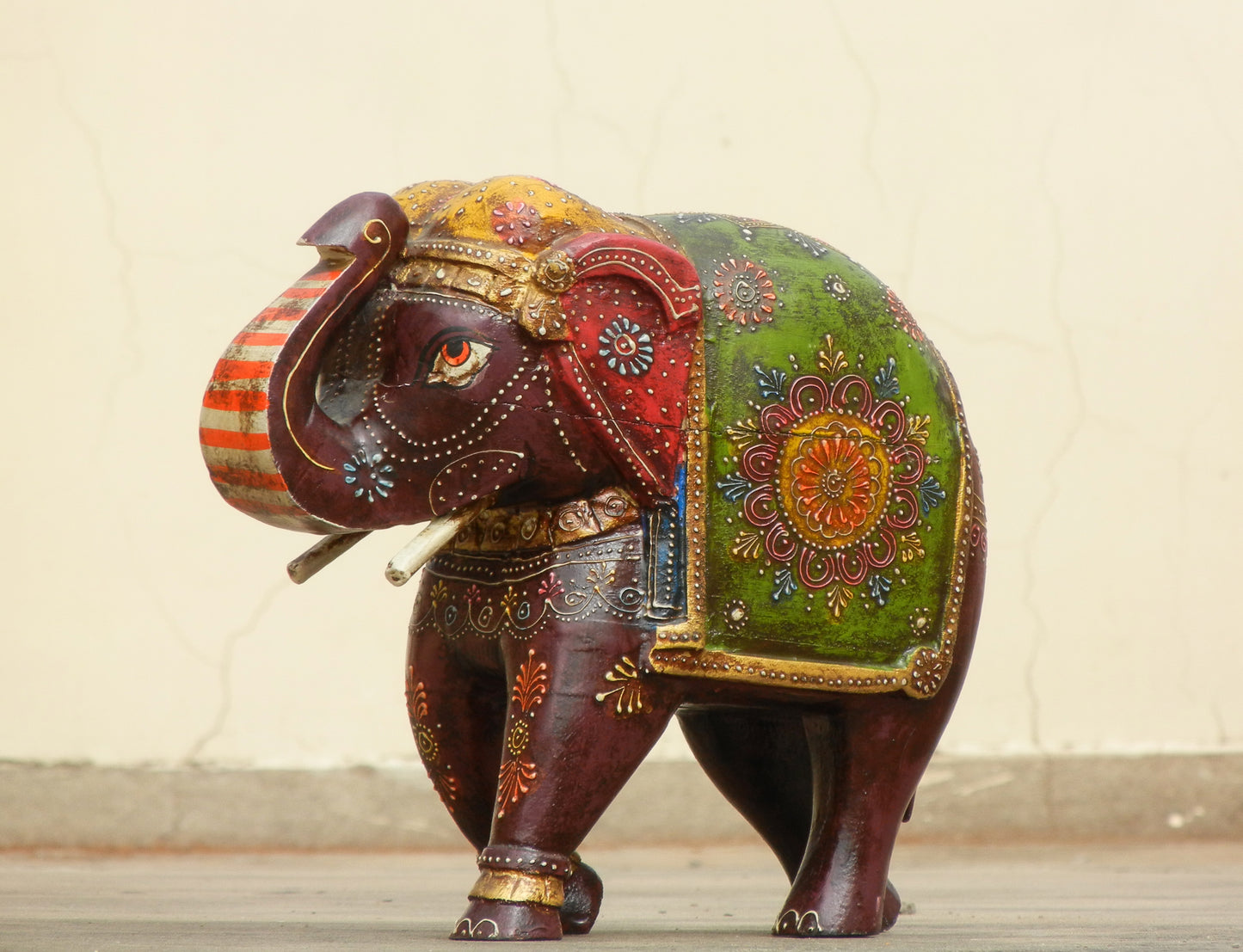 WOODEN PAINTED ELEPHANT STATUE, FIGURINE