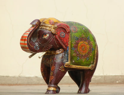 WOODEN PAINTED ELEPHANT STATUE, FIGURINE