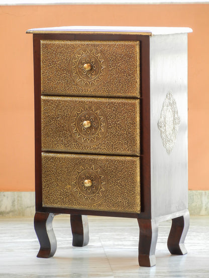 Wooden Brass 3 Drawer Chest, Bedside