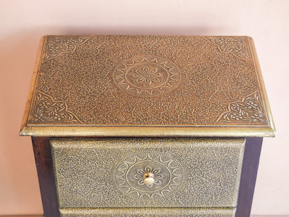 Wooden Brass 3 Drawer Chest, Bedside