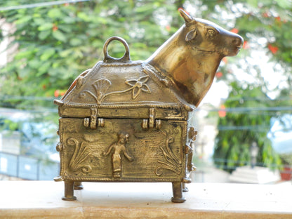 Old Vintage Brass Cow Jewellery Box, Storage Box, Collectible