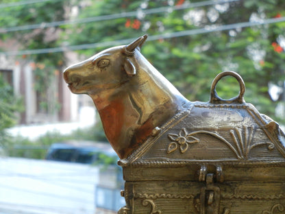 Old Vintage Brass Cow Jewellery Box, Storage Box, Collectible