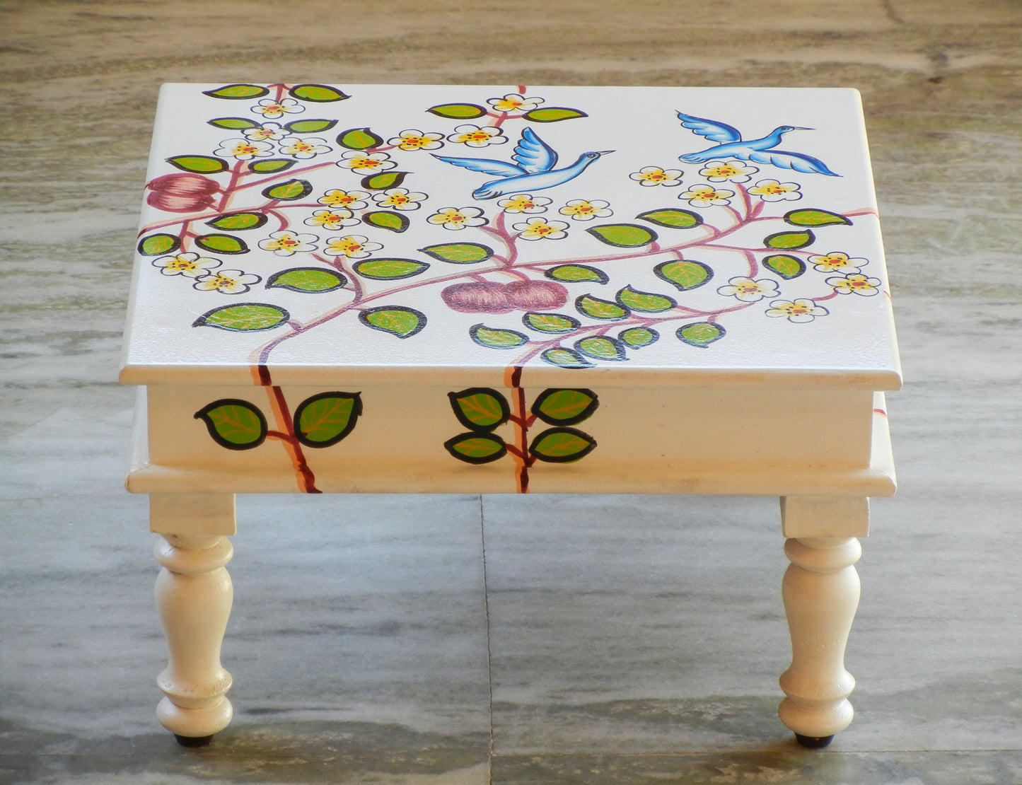 Wooden Handmade Hand Painted Nature Inspired Chowki Bajot