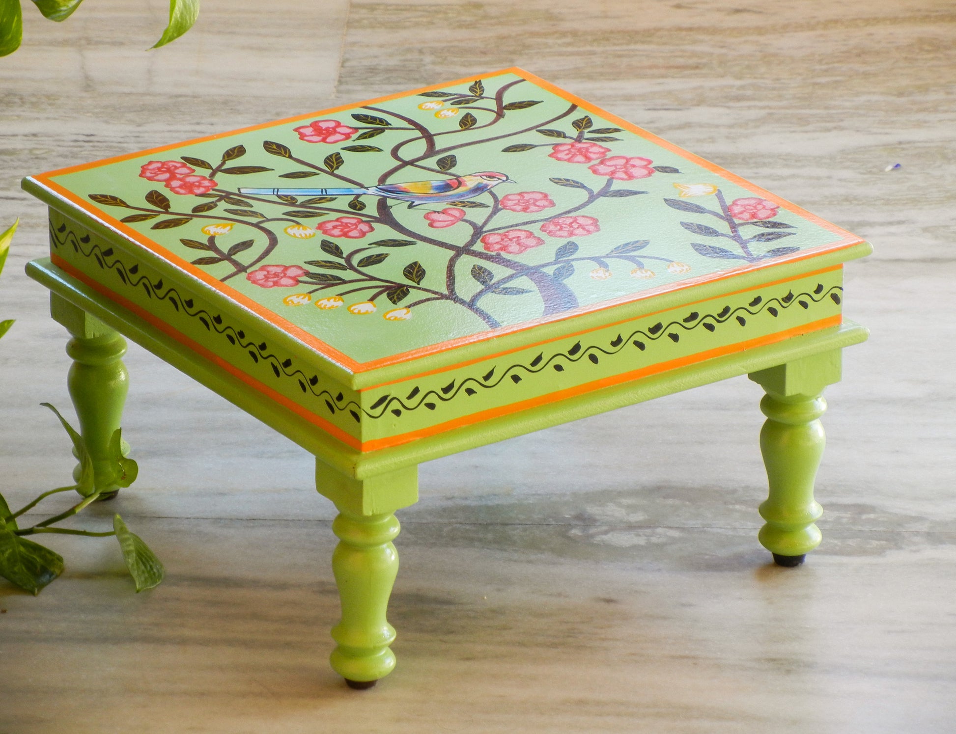 wooden painted green chowki