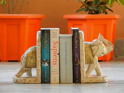 wooden distress elephant bookend